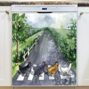 Hens Crossing the Road Magnetic Dishwasher Door Cover