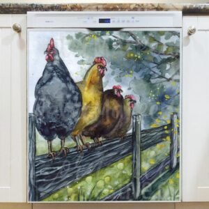 Hens Sitting on the Fence Magnetic Dishwasher Door Cover