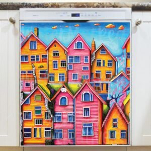 Cute Fishing Village Magnetic Dishwasher Door Cover