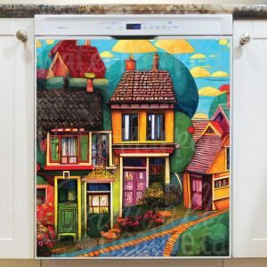 Colorful Little Town Magnetic Dishwasher Door Cover