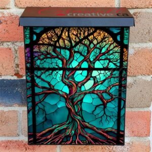 Stained Glass Tree Design Colonial Mailbox Cover