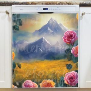 Foggy Hills and Roses Magnetic Dishwasher Door Cover