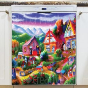 Cute Colorful Town Magnetic Dishwasher Door Cover