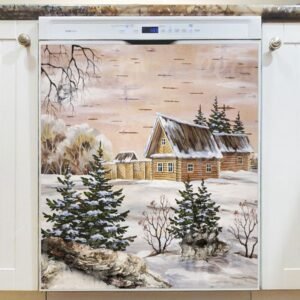 Snowy Winter Cottage Magnetic Dishwasher Door Cover