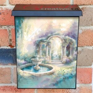 Gazebo and Fountain in the Garden Colonial Mailbox Cover