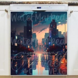 Rainy Evening in the City Magnetic Dishwasher Door Cover