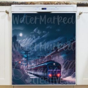 Train in the Winter Alps Magnetic Dishwasher Door Cover