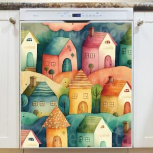 Cute Colorful Houses #3 Magnetic Dishwasher Door Cover