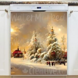 Snowy Rural Village Magnetic Dishwasher Door Cover