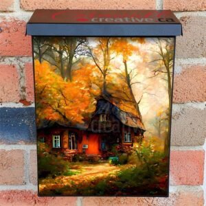 Whimsical Autumn Cabin Colonial Mailbox Cover