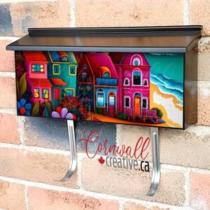 Colorful Seaside Village #2 Wall-mounted Townhouse Mailbox Cover