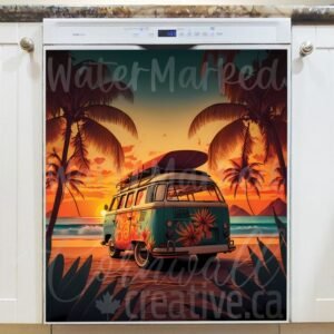 Hippy Wagon at the Beach #2 Magnetic Dishwasher Door Cover