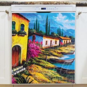 Pretty Mediterranean Fishing Town Magnetic Dishwasher Door Cover
